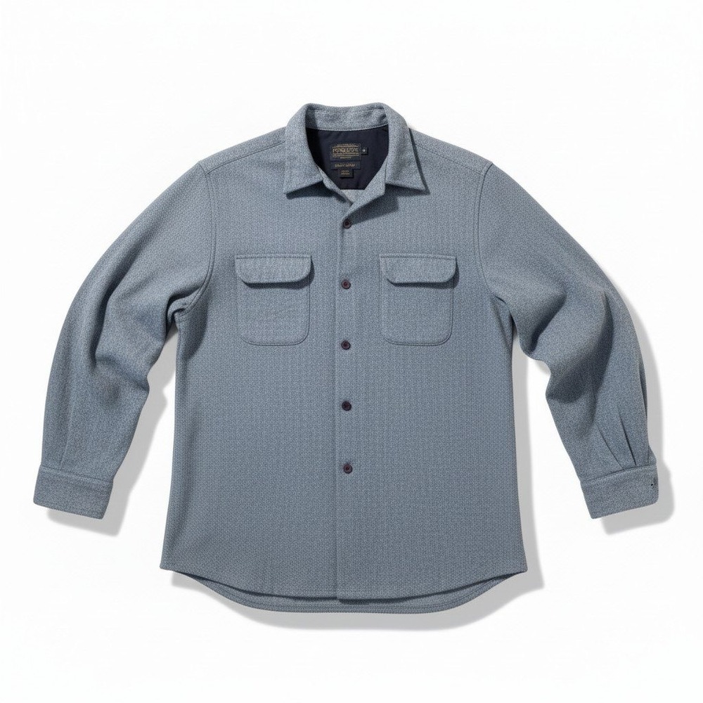 Pendleton Board Shirt Mens Large Blue Twill 100% Virgin Wool Flap Pocket L